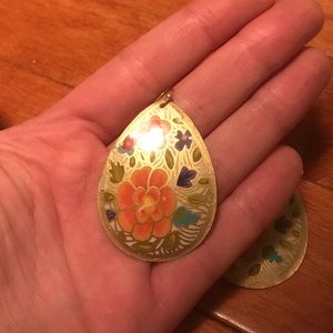 Floral brass collared aluminum earrings! Light weight statement piece!